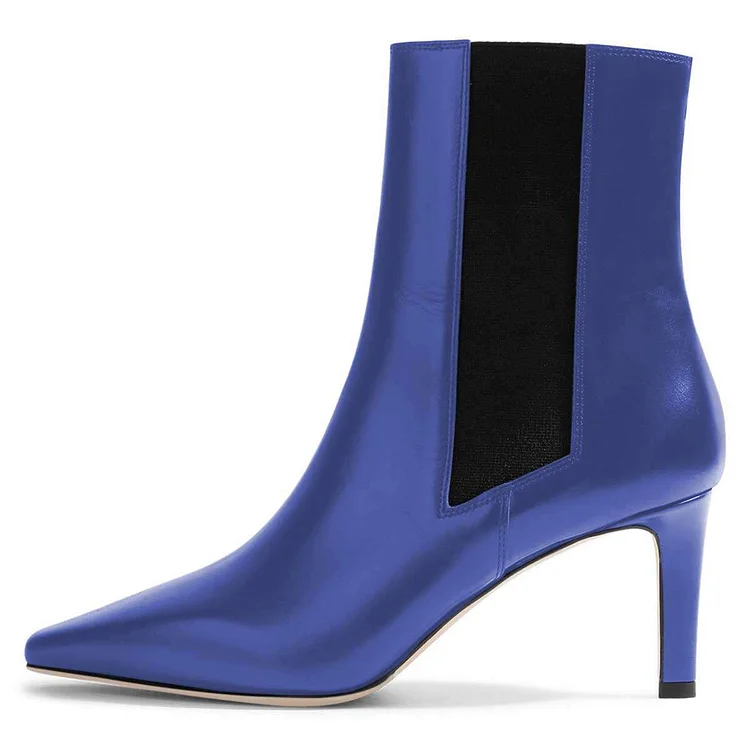 Metallic Blue Chelsea Booties Low Heel Ankle Boots |FSJ Shoes