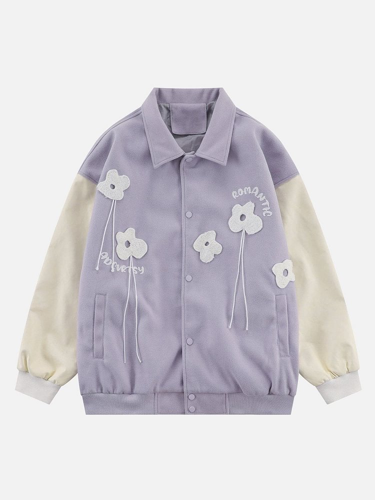 3D Flower Design Varsity Jacket