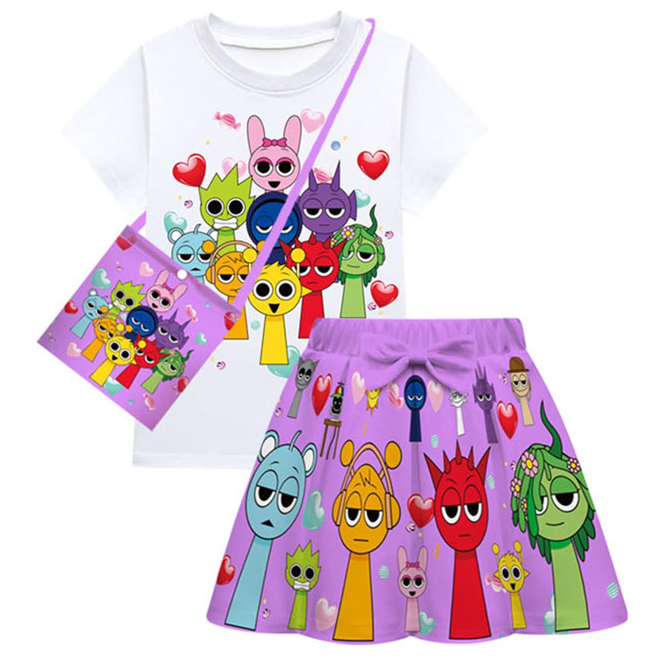 Sprunki Character Cosplay｜Sprunki Short-sleeved pleated skirt three-piece set 
