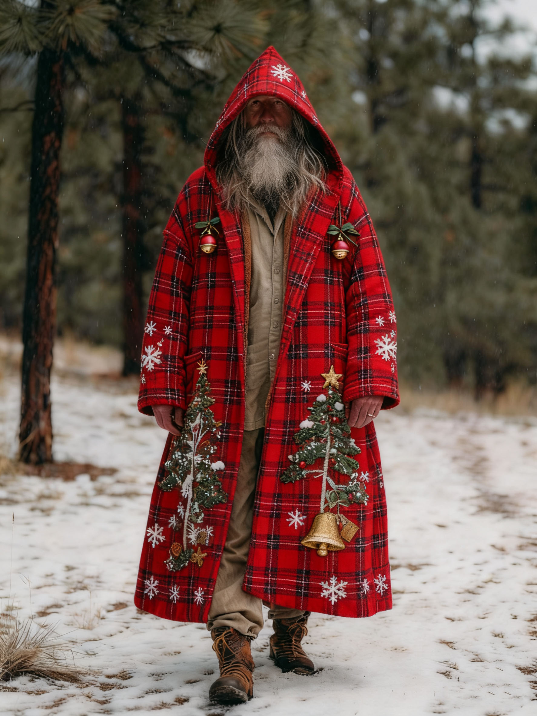 Men's Autumn Winter Christmas Printed Hooded Fleece Jacket