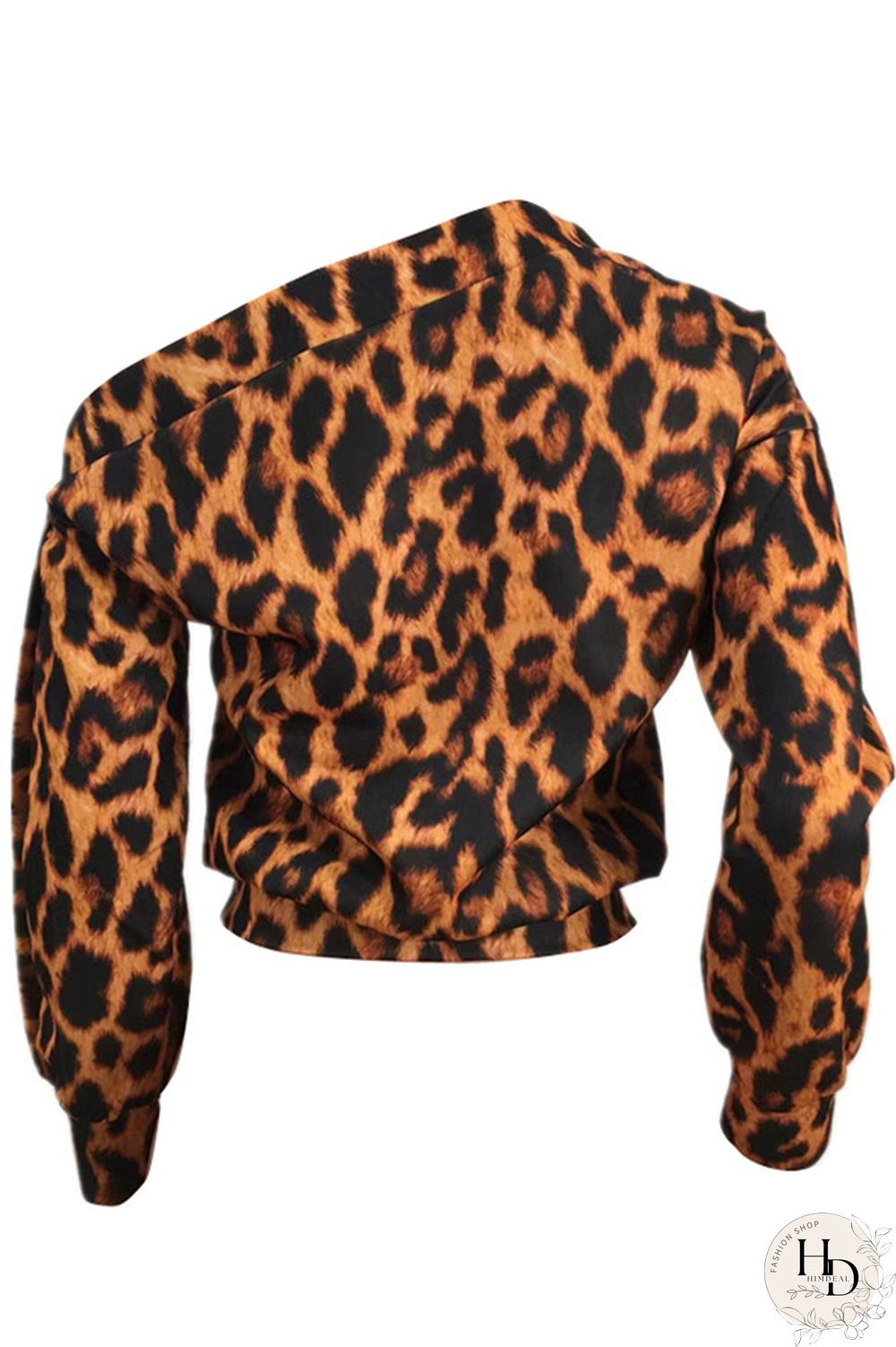 Black One Shoulder Collar Print Polyester Print Long Sleeve