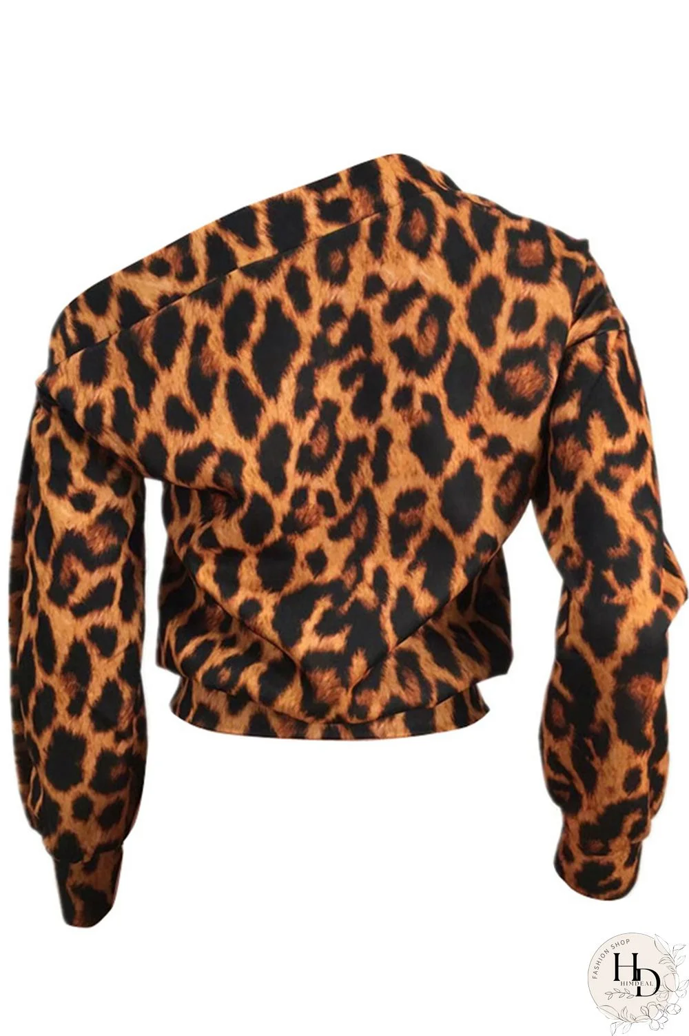 Black One Shoulder Collar Print Polyester Print Long Sleeve