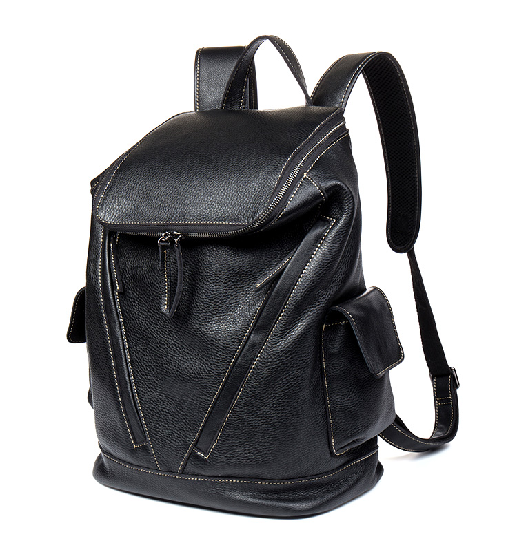 Color Black Front View of Woosir Leather Backpack