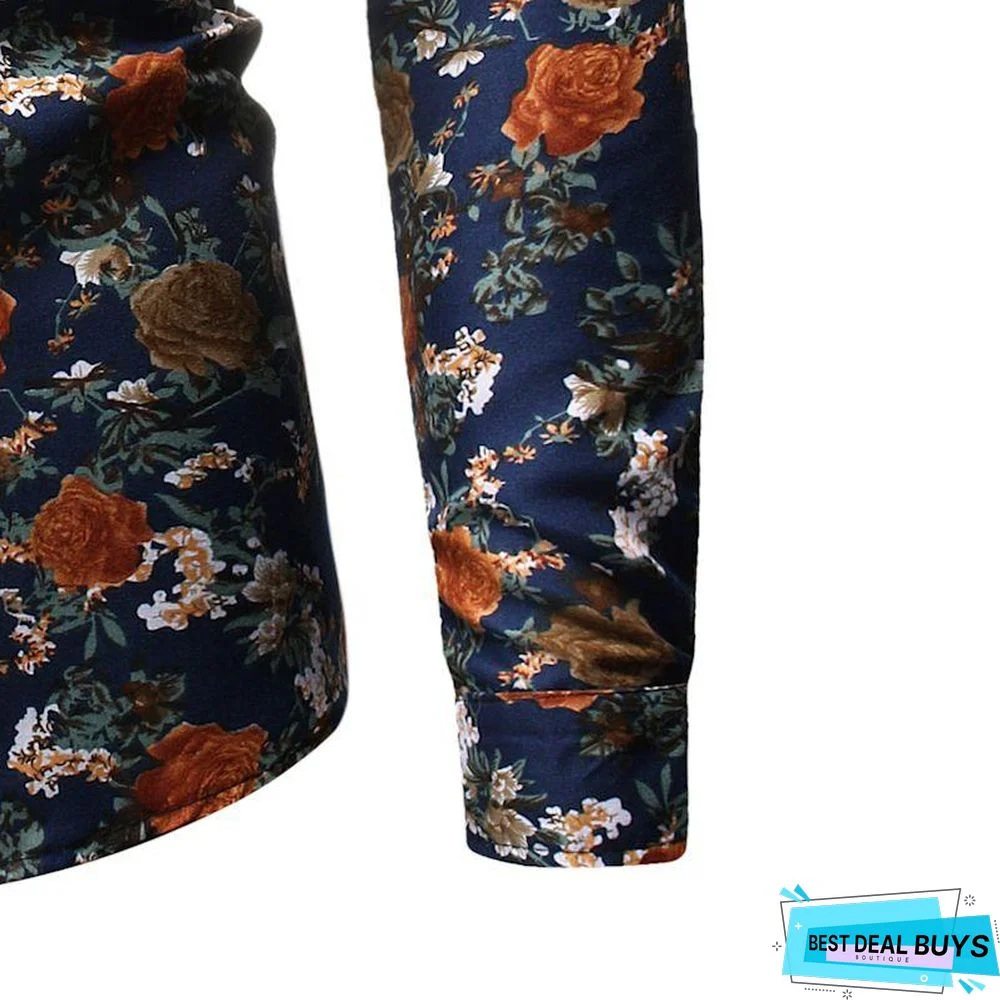 Aliexpress Wish Hong New Style Foreign Trade Men's Wear Fashion Printed Fold-Down Collar Plus-Sized Men's Long-Sleeve Shirt