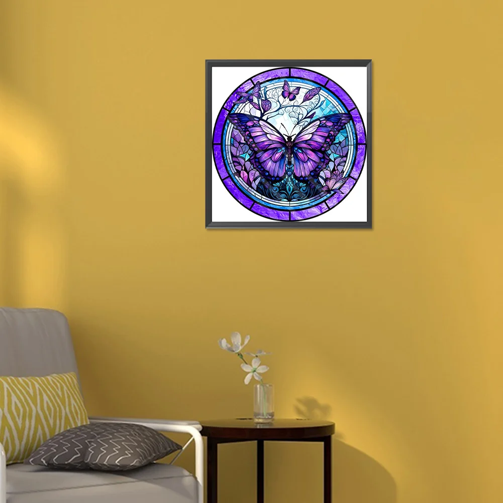 Diamond Painting - Full Round Drill - Stained Glass Butterfly(30*30cm)