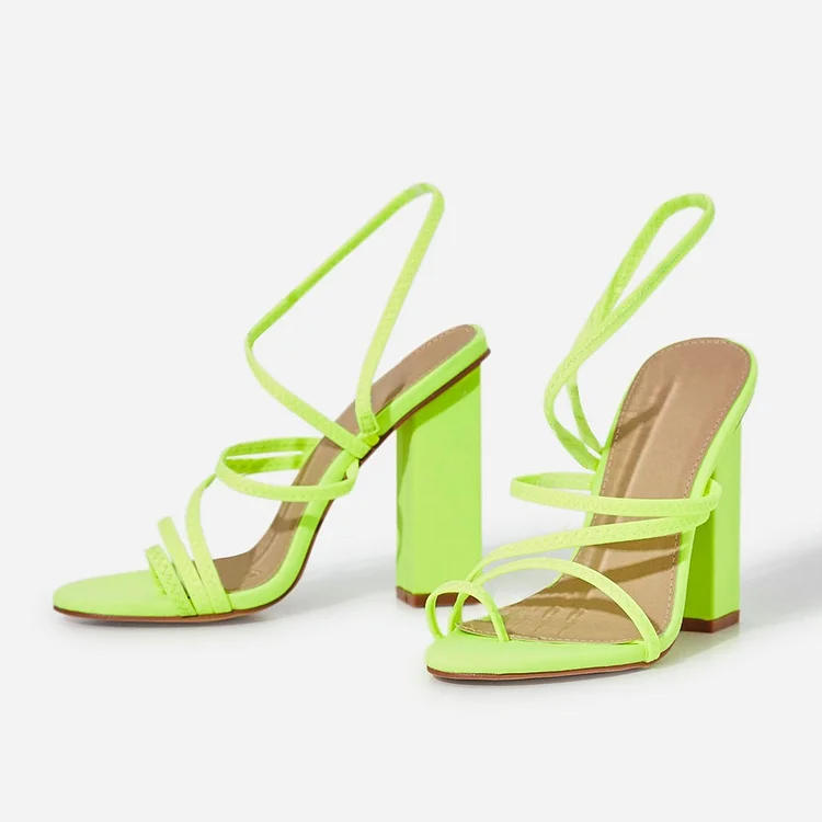 Neon Green Chunky Heels Sandals |FSJ Shoes