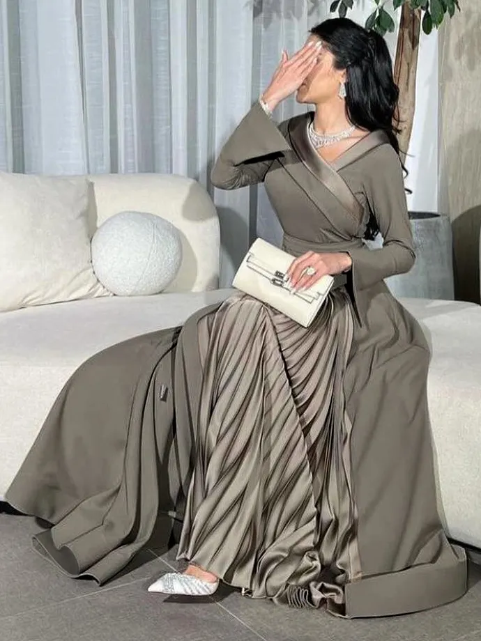Flying Sleeves Solid Color Split-Joint V-Neck Evening Dresses Maxi Dresses