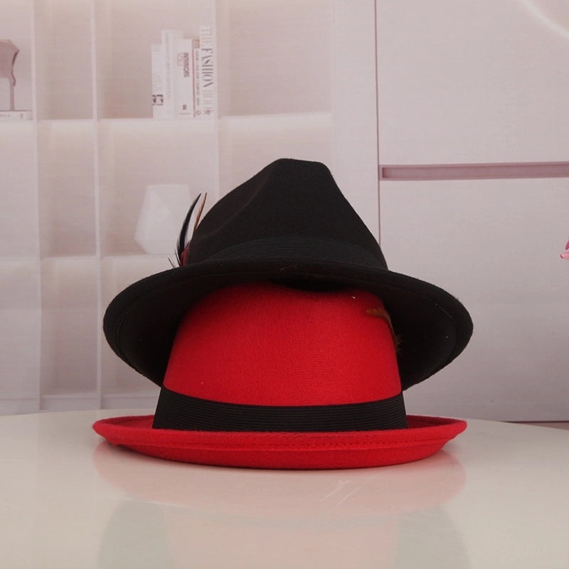 Spring And Autumn New Hat Korean Style Casual Ostrich Fur British Retro Feather Jazz Hat Women’s Woolen Basin Hat