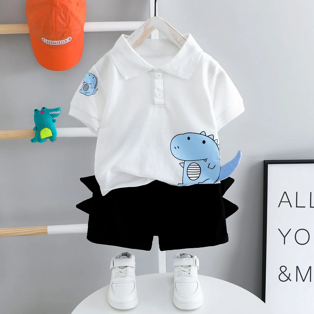 Baby Clothes Summer Suit Toddler Boys Short Sleeve Top + Black Shorts Children Outfits 2 Pieces 1-4 Year Old Baby Kids Clothes