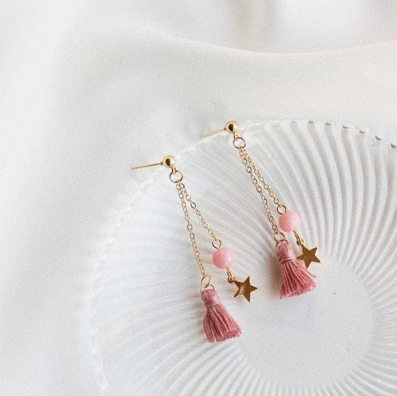 Pink Tassel Sweet Star Earrings SP1811903