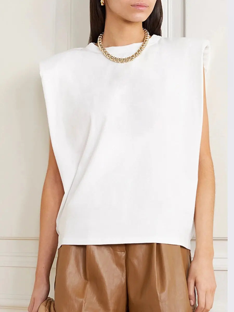 Round Neck Shoulder Pad Loose Tank Top