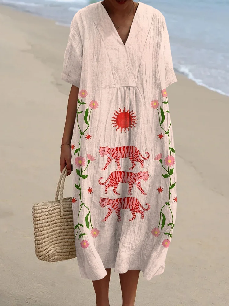 Women's Vintage Art Print Flowy Dress