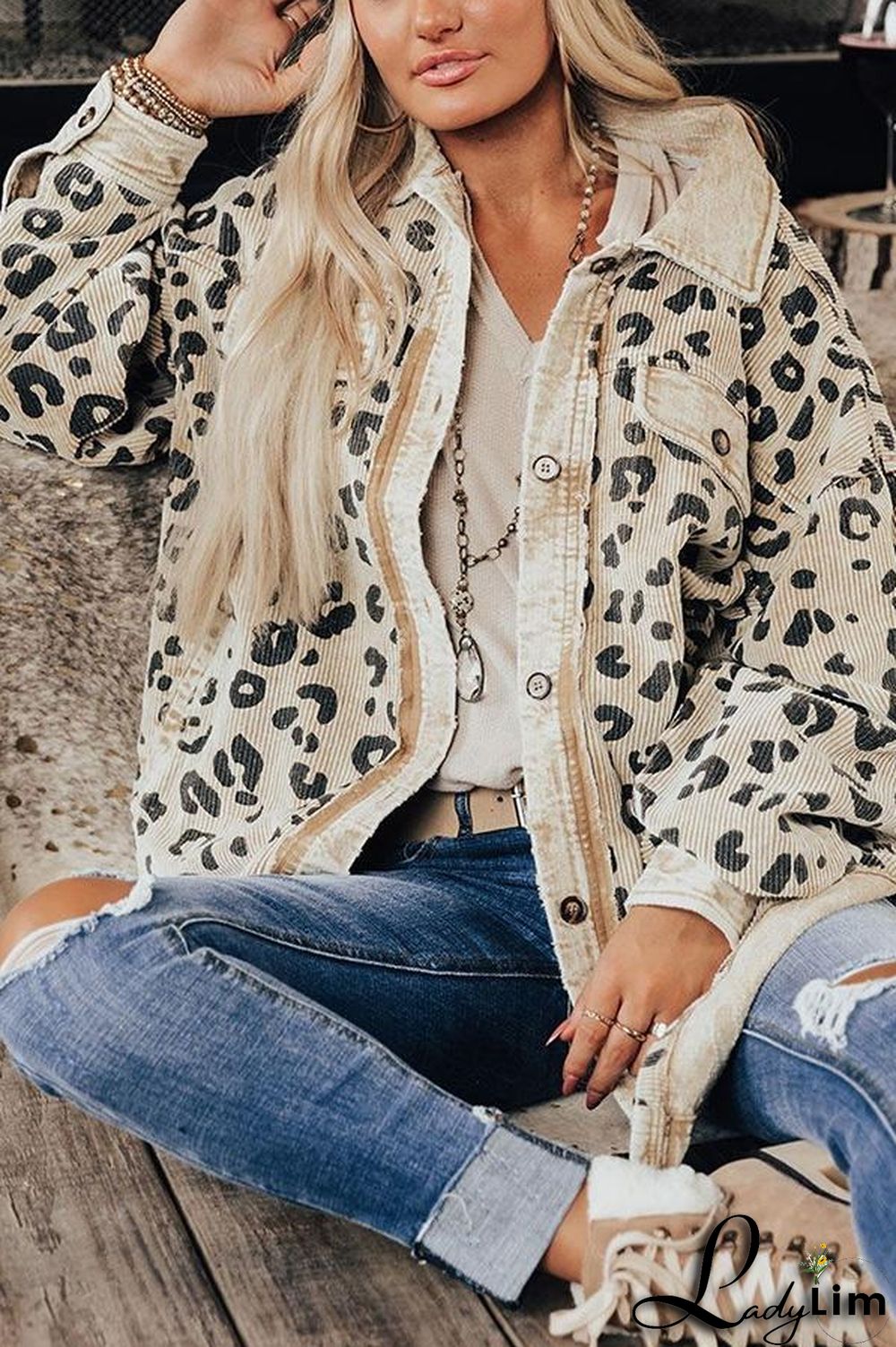 Women Fashion Casual Leopard Print Jacket