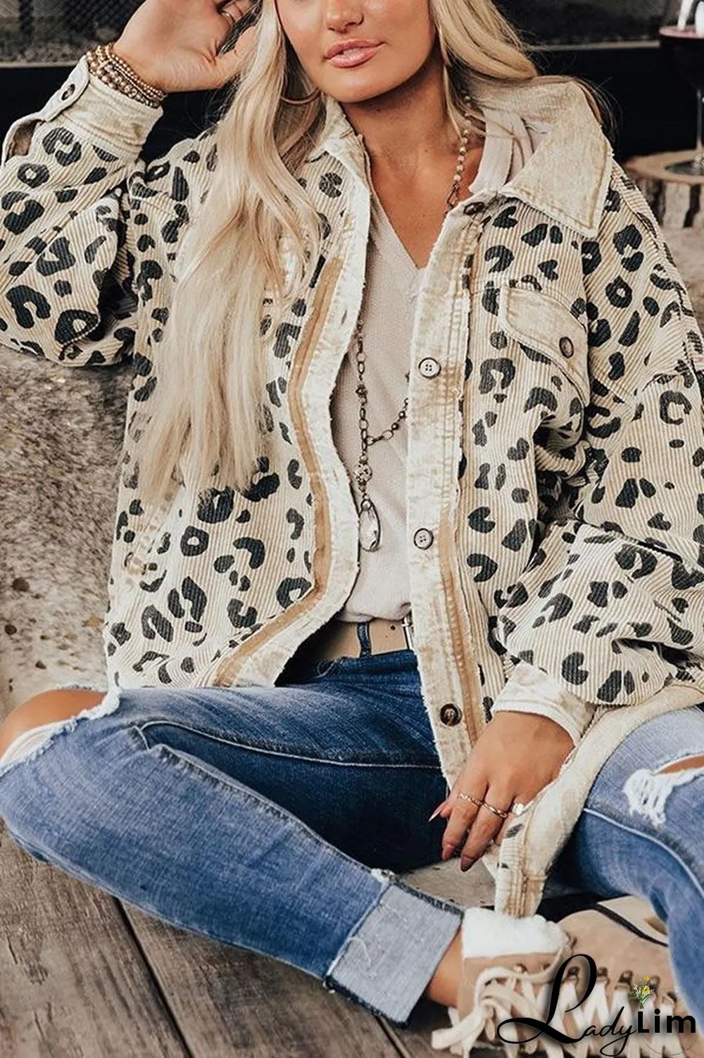 Women Fashion Casual Leopard Print Jacket