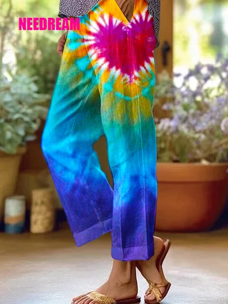 Womens Heart Tie Dye Pattern Casual Pants (With Pockets)