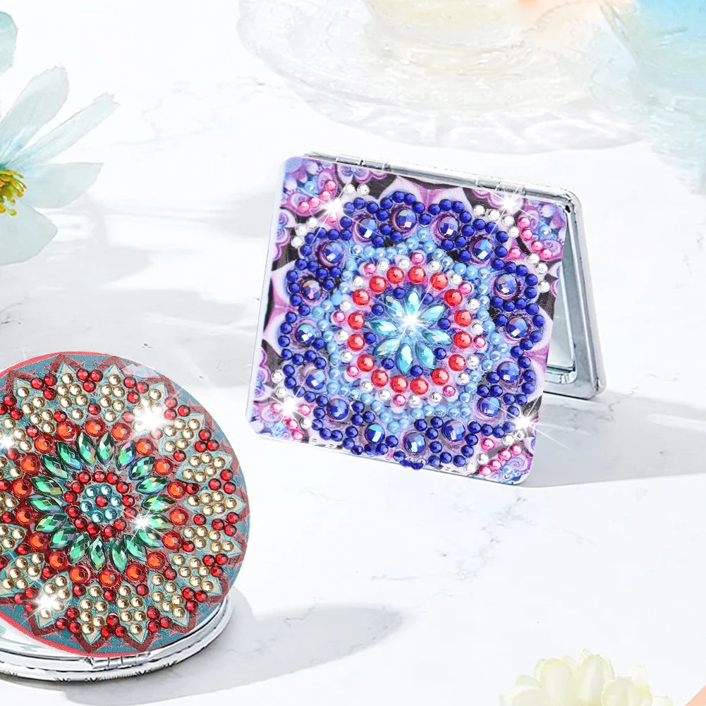 DIY Mandala Diamond Painting Makeup Compact Mirror Portable Folding Purse Mirror