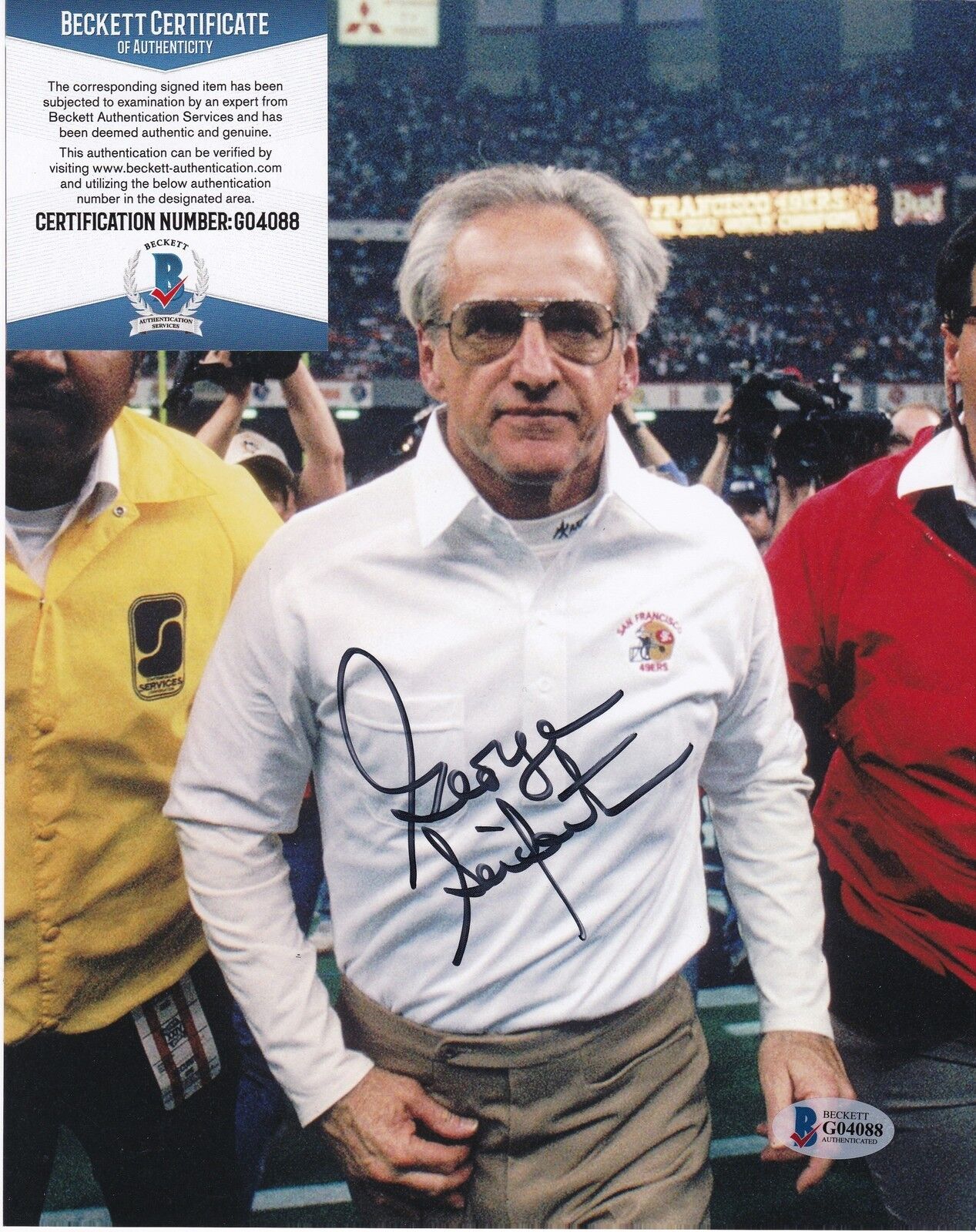 GEORGE SEIFERT SAN FRANCISCO 49ERS BECKETT AUTHENTICATED ACTION SIGNED 8x10