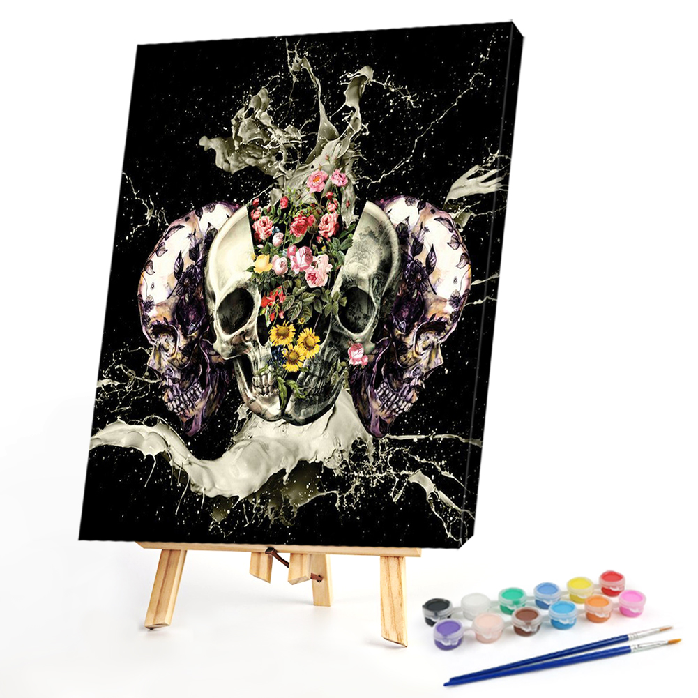 

40*50CM - Paint By Numbers - Colorful Skull Flower, 501 Original