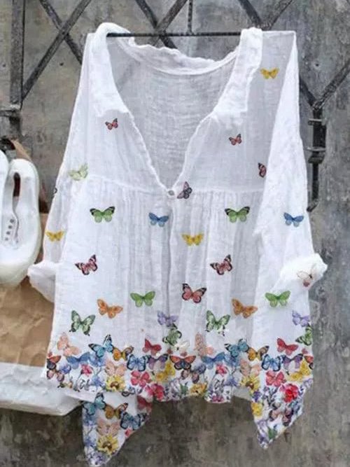 Animal Collar Long Sleeve Blouses