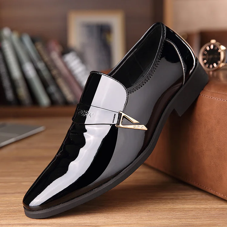 Mens Pointed-Toe Bright Leather Casual British Formal Wear Shoes
