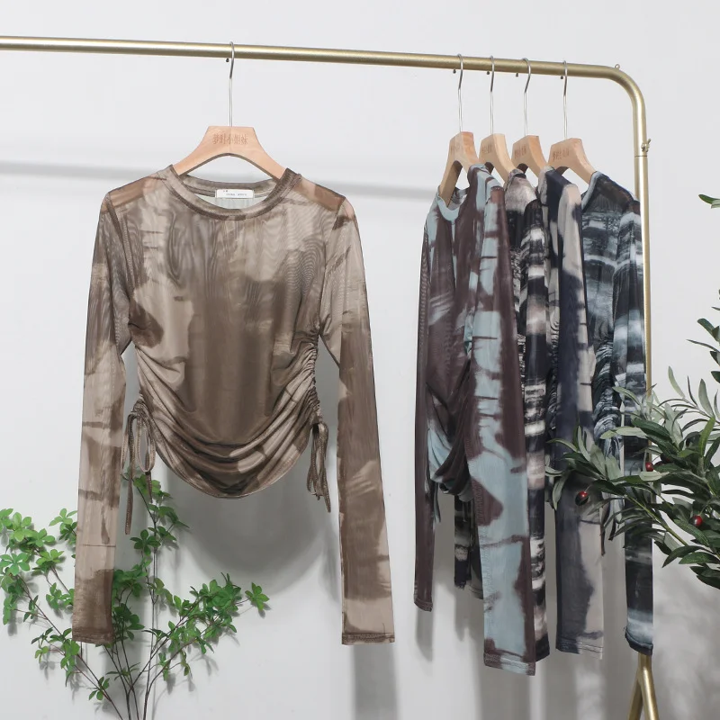 Uveng Round Collar Tie-Dye-Print Slim Long-Sleeved T-Shirt T-Shirt T-Shirt With Sunscreen 8159