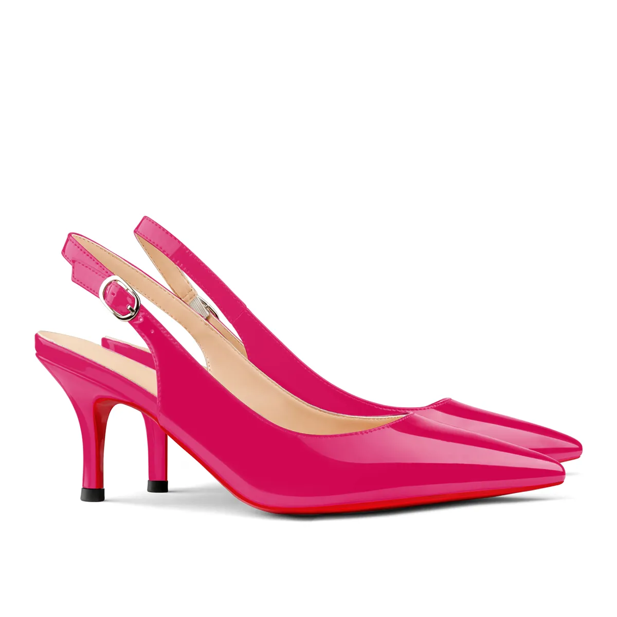 60mm Women's Pointed Toe Slingback Shoes Kitten Heel Red Bottom Pumps Comfortable Dress Patent-vocosishoes
