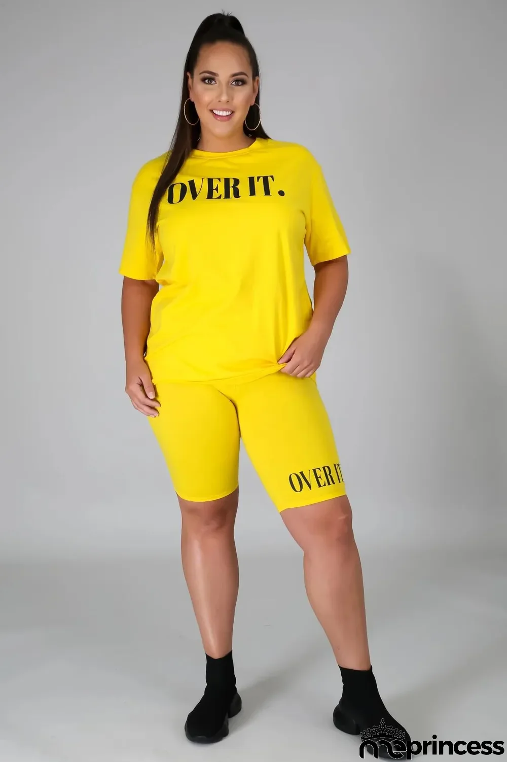Plus Size 5XL Letter Print Two Piece Shorts Set