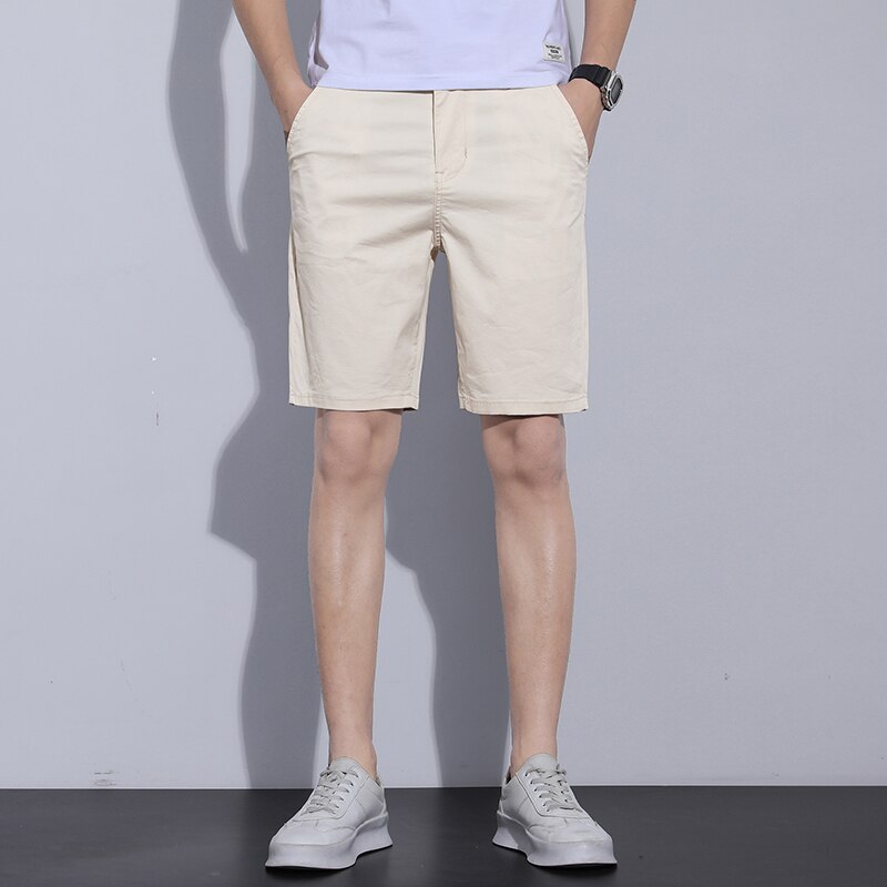 casual Soft Cotton Shorts Mens Clothing Summer Thin Solid Color Knee-length Cool Breathable Male Beach Shorts