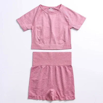 Yvlvol elasticity sportswear high waist running fitness 2pieces set tracksuit women knitting Ttops +pants women