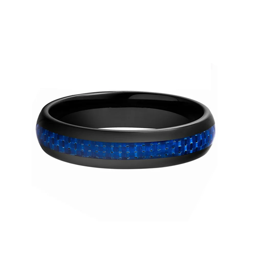 6MM Dome Tungsten Carbide Rings Blue Carbon Fiber Inlay For Men