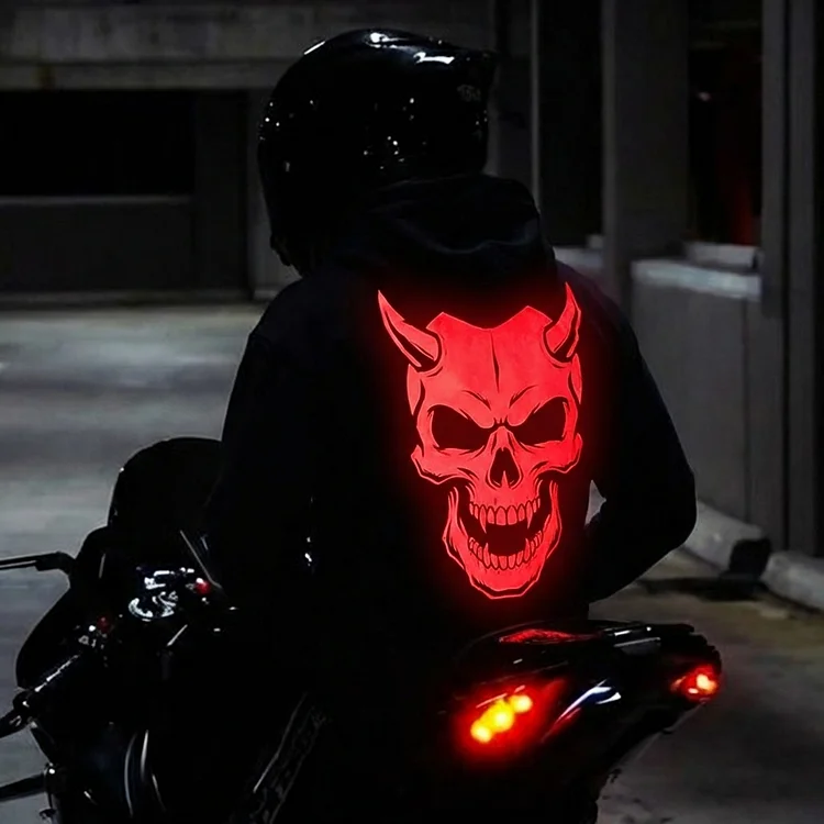 Unisex Luminous Motorcycle Racing Pattern Printed Casual Hooded Sweatshirt