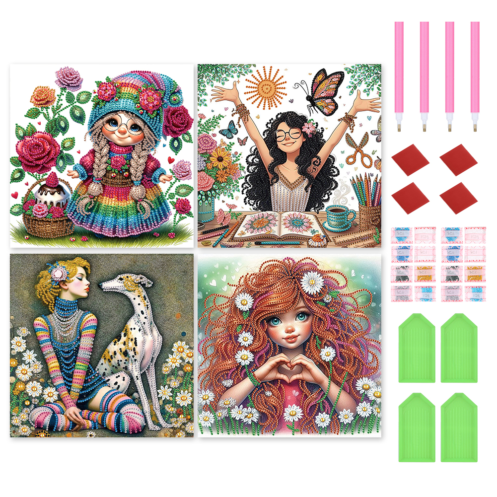 (4pcs)Girl 30*30cm(canvas) special shaped drill diamond painting