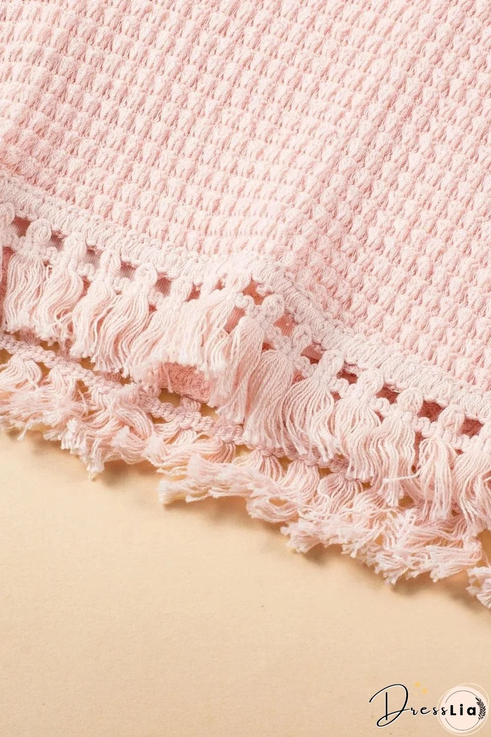 Pink Fringe Trim Textured Short Two Piece Set