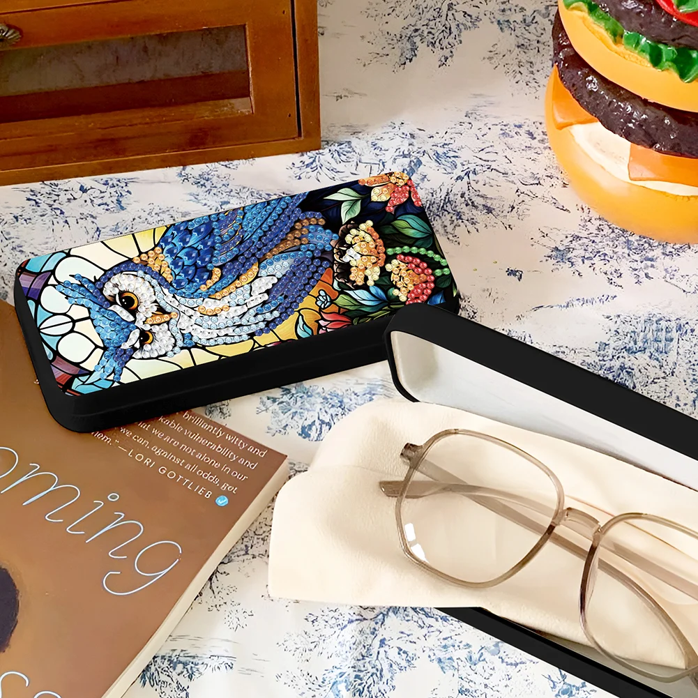 Owl Diamond Painting Eyeglasses Case Diamond Art Sunglasses Case for Adults