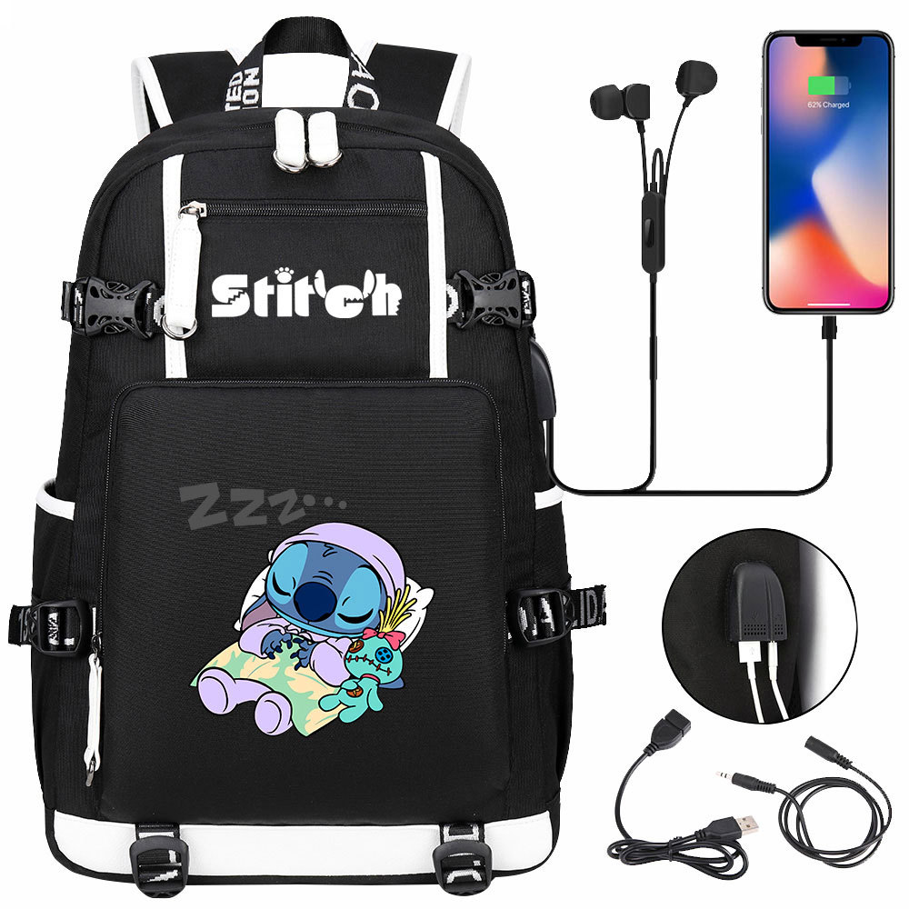 Lilo & Stitch School Bag with USB Charging Port and 15-inch Laptop Compartment – Multi-pocket Backpack with Double-sided Pockets, Perfect for Kids and Adults-Mayoulove