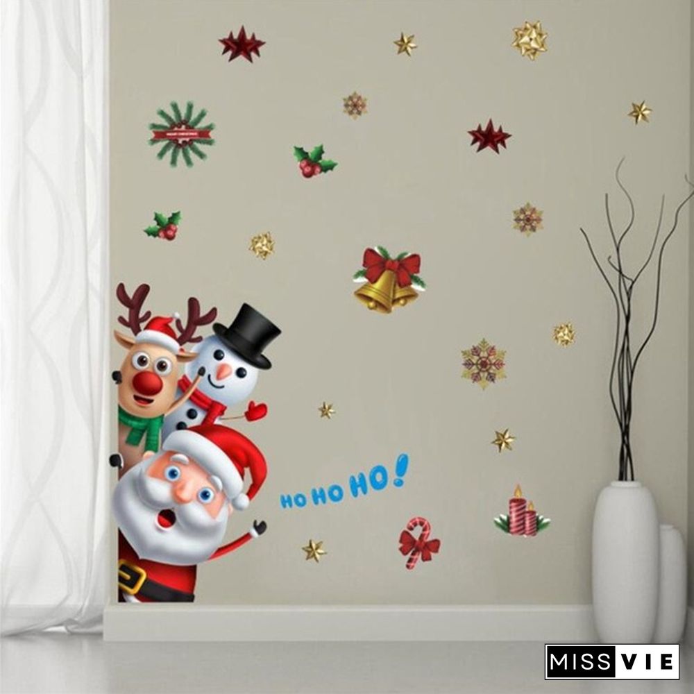 Christmas Bell Garland Wall Stickers Store Supermarket Window Glass Decorations Christmas Door Stickers