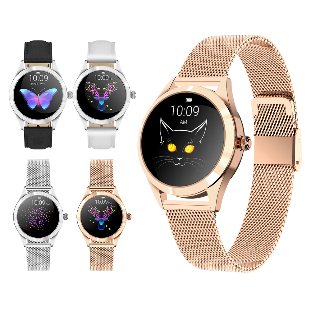 

KW10 Women Smartwatch Round Screen Heart Rate Monitor Sport Smart Watch, Gold + steel belt, 501 Original