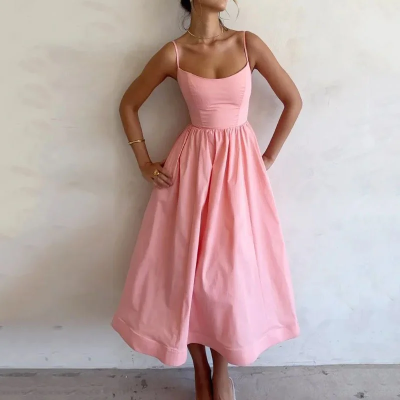 Uveng Uveng New Women's Wear Temperament Commuting Sexy Low Chest Slim Close Waist Condole Belt Big Hem Dress Female
