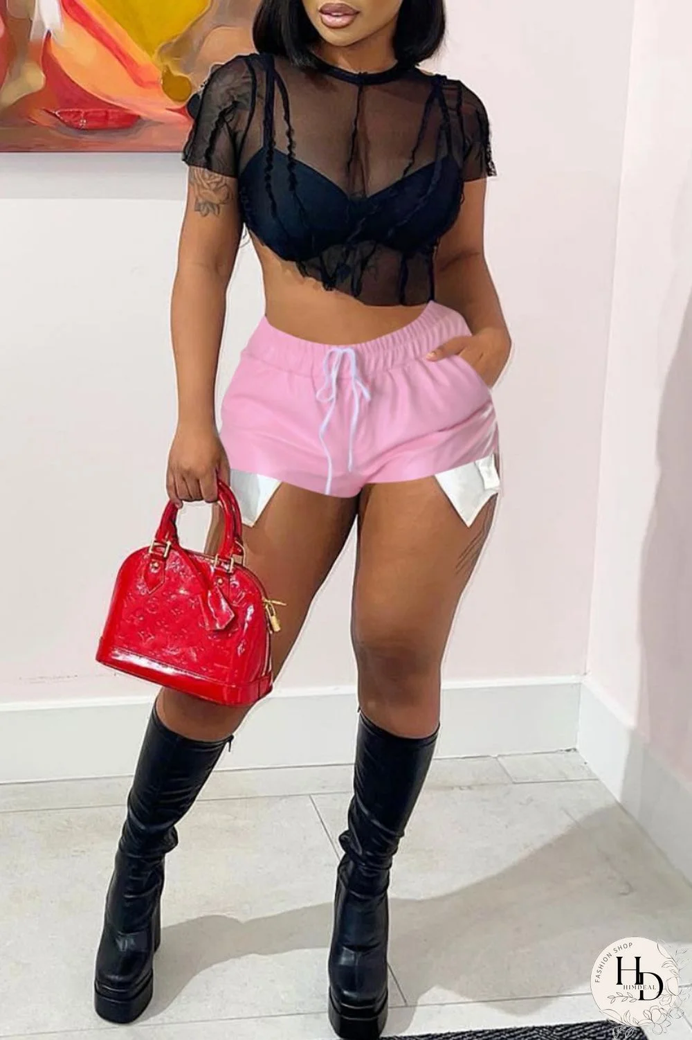 Yellow Sexy Solid Patchwork Regular High Waist Conventional Solid Color Shorts