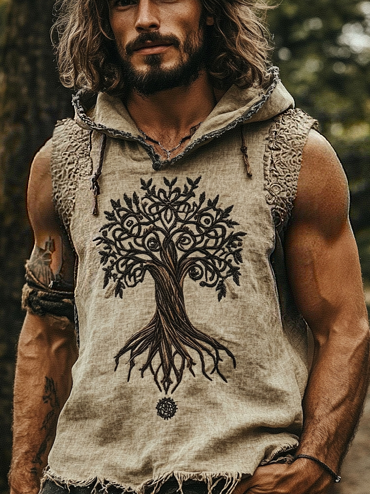 Men's Print Viking Tree Of Life Inspired Art Pattern Tank Top Hoodie / Rvogue / Rvogue