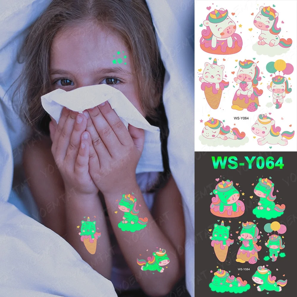 Luminous Glitter Tattoo Stickers Space Universe Children Temporary Waterproof Alien Tatto Body Art Cute Kid Cartoon Fake Tatoo