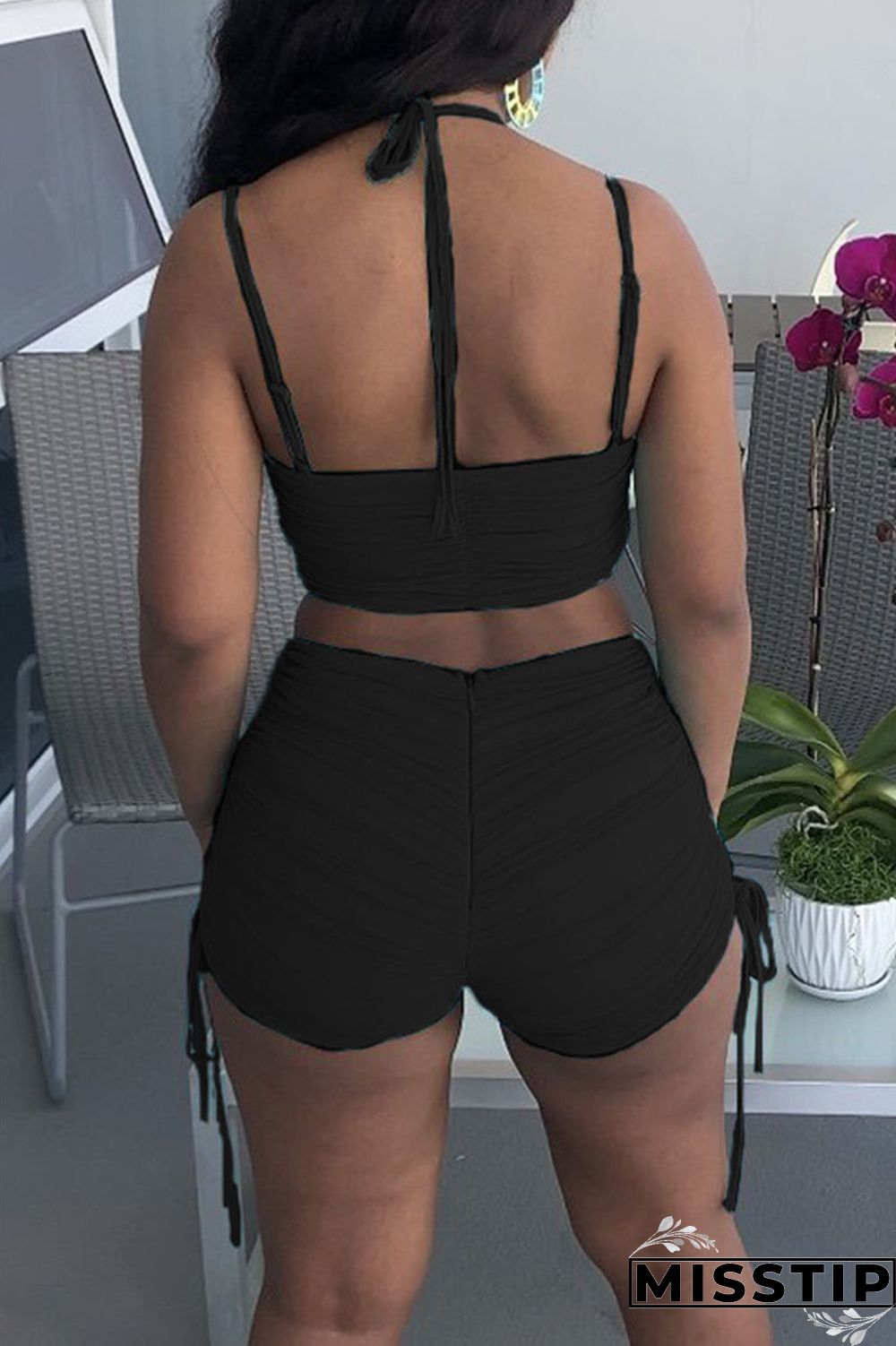 Pink Casual Solid Patchwork Fold Spaghetti Strap Sleeveless Two Pieces