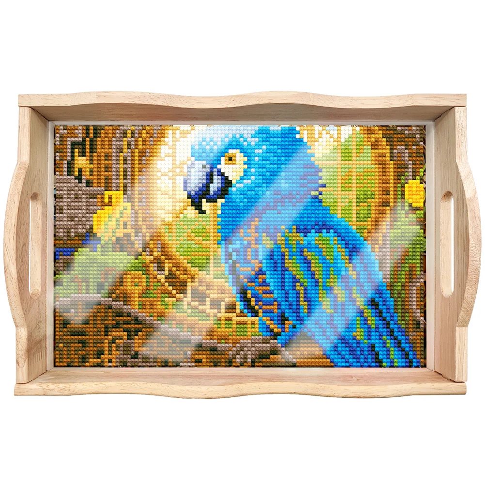 DIY Parrot Diamond Painting Wooden Nesting Food Trays with Handle Coffee Table Tray