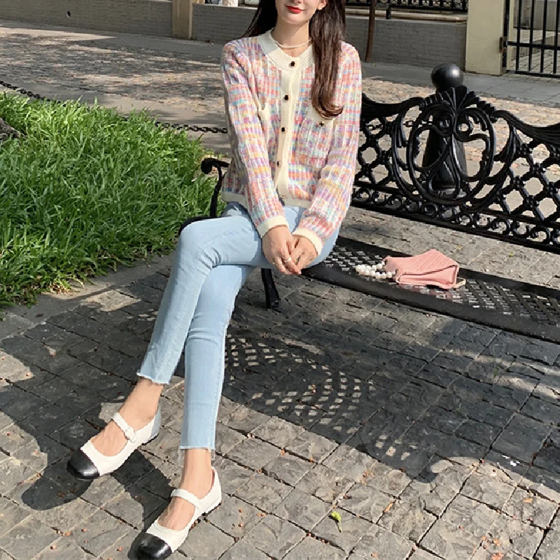 Toloer Toloer Stripe Retro Small Fragrant Wind 2024 Spring And Autumn New Coat Women's Long Sleeve Bump Color Sweater Knit Cardigan Women-Outfit Ideas