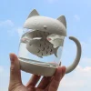 Kitten and fish teacup mug water cup cute and strange glass cup with lid