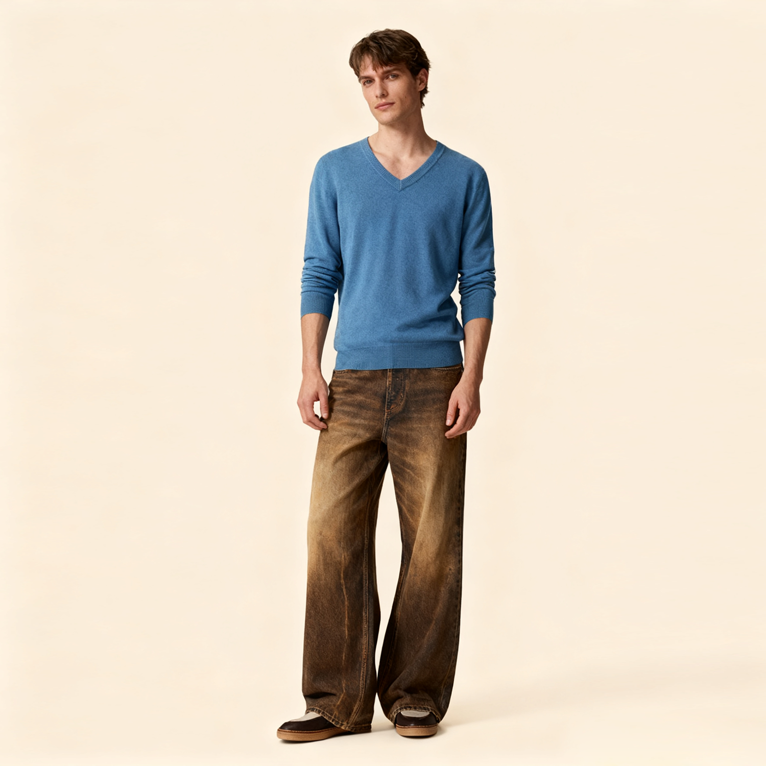 Men's Versatile Cashmere V Neck Sweater  REAL SILK LIFE