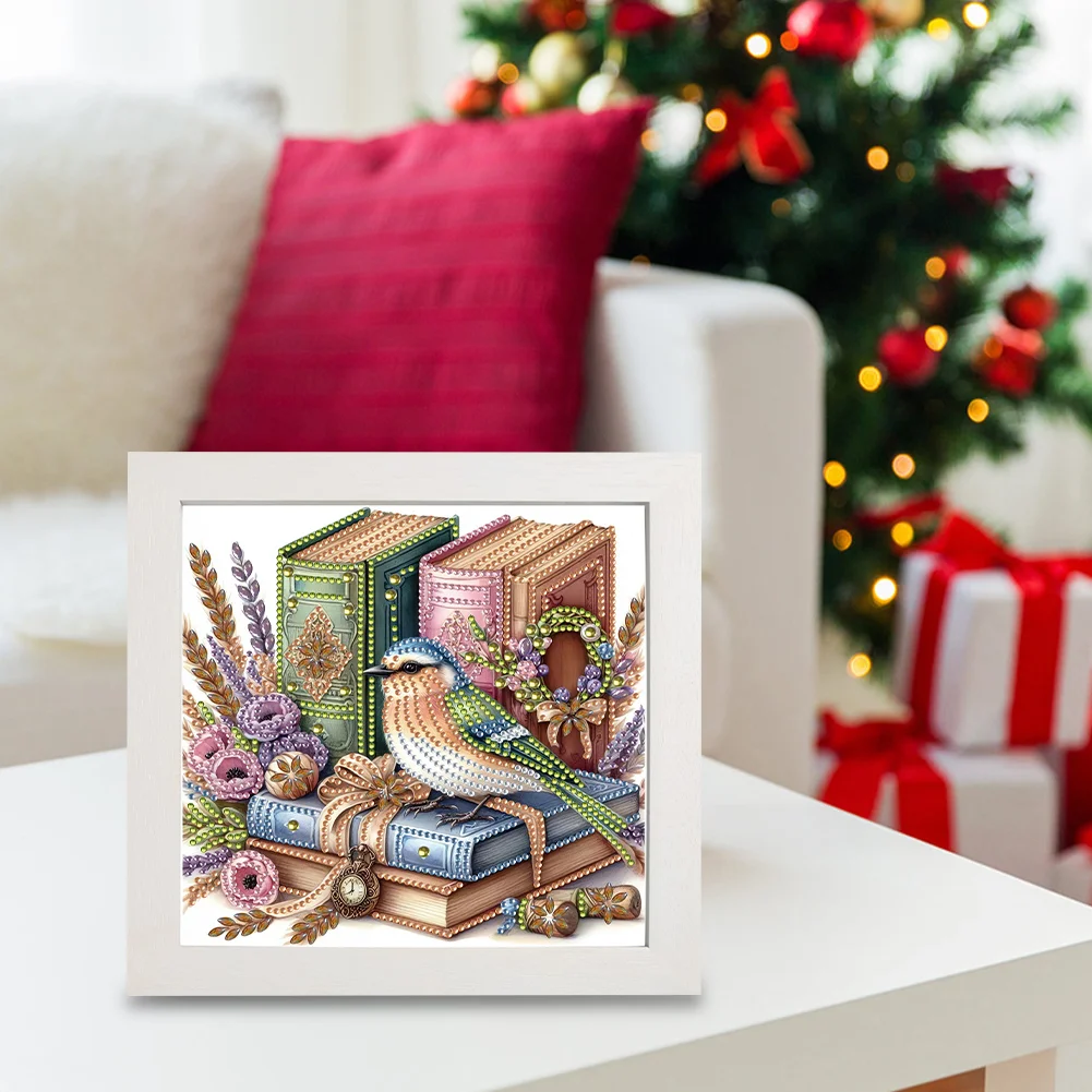 5D DIY Partial Special Shaped Drill Diamond Painting Bird Book Home Kit 19.2x19.2cm【With Frame】