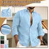 Gioiacombo&trade; Camicia con risvolto a maniche lunghe in lino traspirante da uomo
