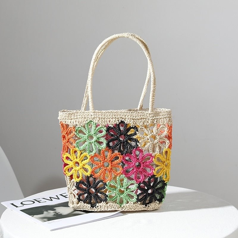 Straw Woven Bag Summer Hollow Out Flower Women's Portable Seaside Holiday Beach Bag High Quality Luxury Designer