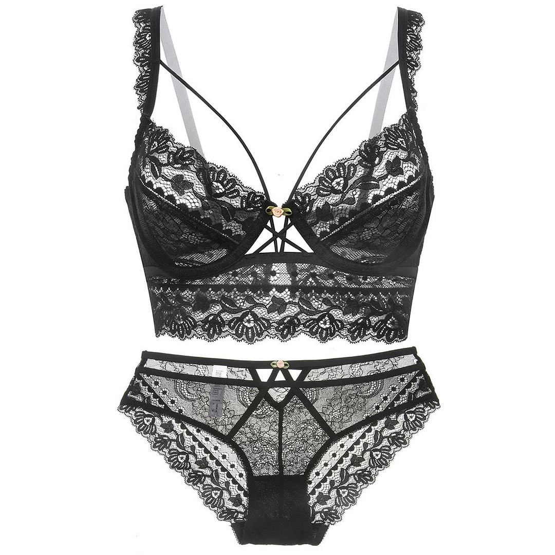 Hot Sale Sexy Ultra-thin Cup Bralette Lace High-end Embroidery Push Up Bra Set Classic Hollow Women Underwear Plus Size Lingerie